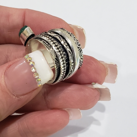 Handmade Green Onyx 925 Silver Spinner Ring - Picture 4 of 10